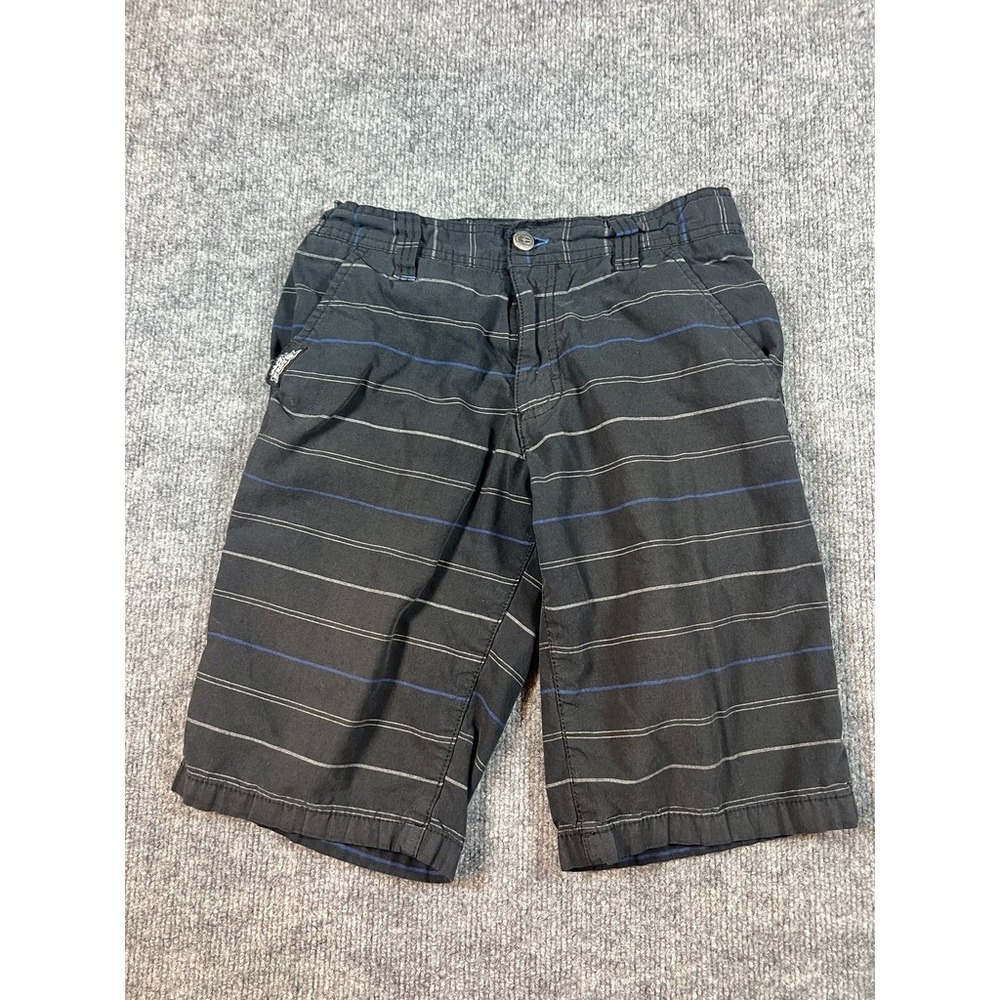 No Fear Boys 14 Black Striped Shorts Skull Waistband Y2K Skate Surfer